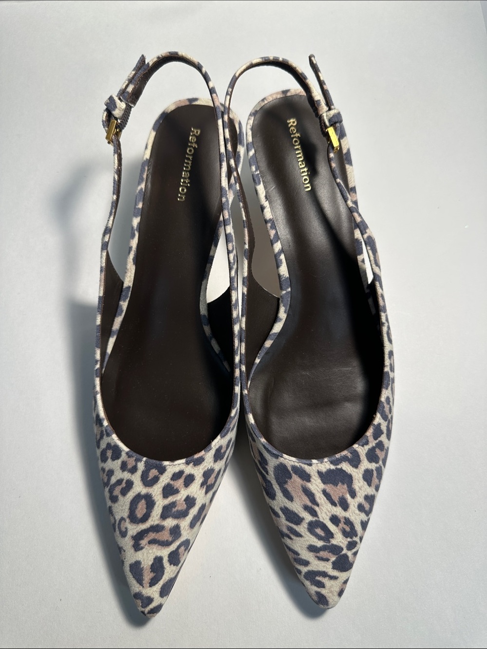 Reformation Leopard Print Pointed Slingback Pumps Black, Gray, Cream NEW Size 7